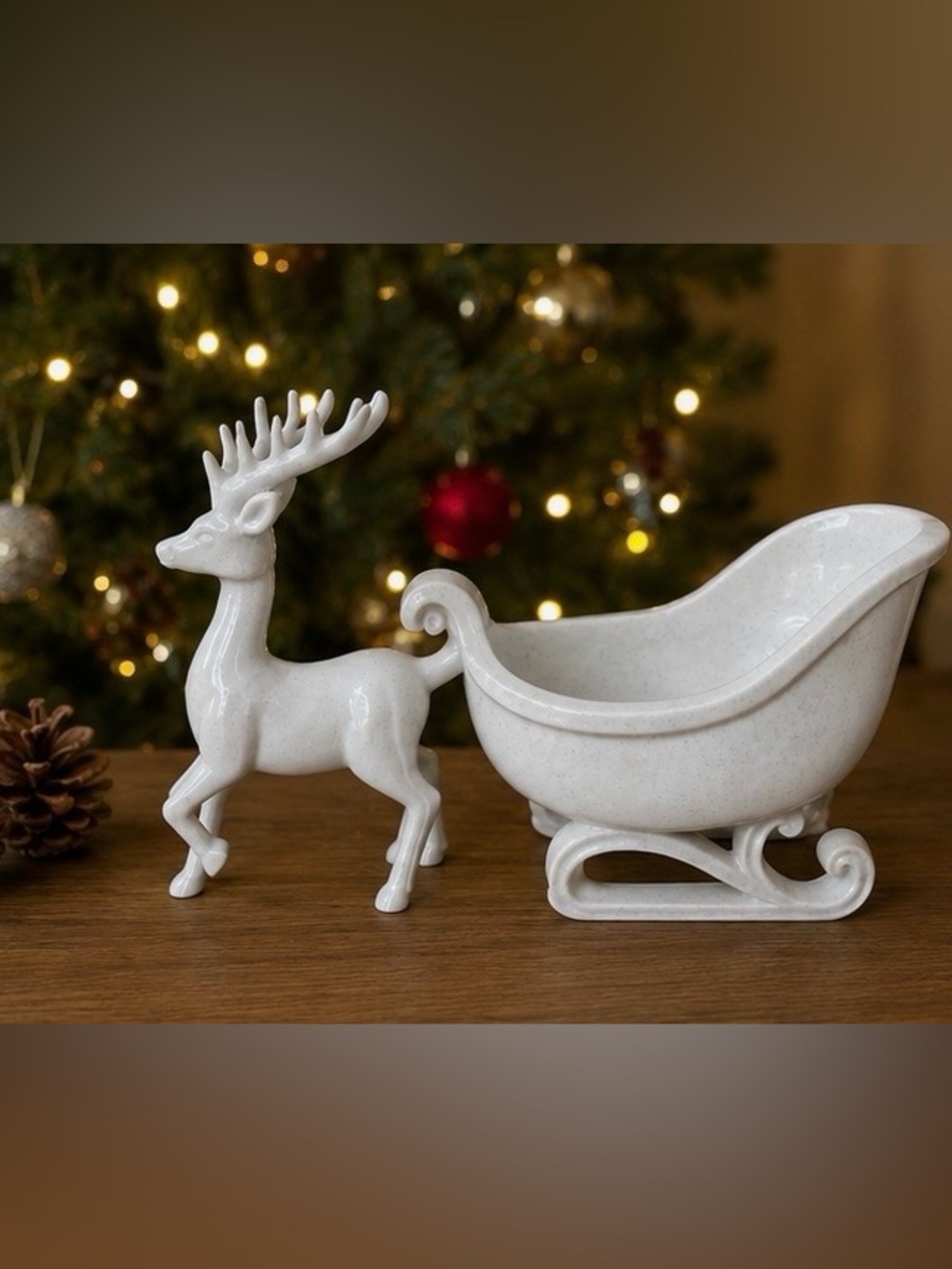 White Reindeer Sleigh Christmas Decor